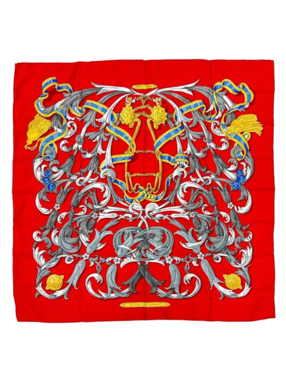 Hermes Carre 90 Scarf Silk Red le Mors a la Conetable